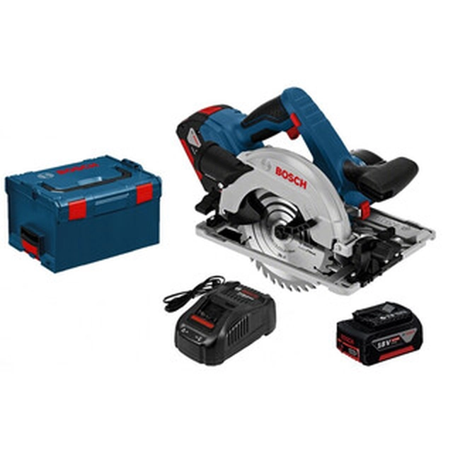 Bosch GKS 18V-57 G akumulatora ripzāģis 18 V | Ripzāģa asmens 165 mm x 20 mm | Griešanas maks. 57 mm | Oglekļa suka | 2 x 5 Ah akumulators + lādētājs | L-Boxx