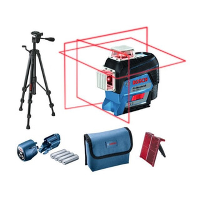 Bosch GLL 3-80 C Laser a linea rossa Raggio effettivo con intercettatore di segnale: 0 - 40 m | 4 x batteria + adattatore batteria | In una scatola di cartone