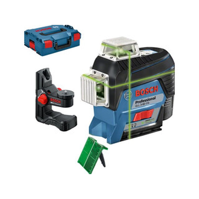 Bosch GLL 3-80 CG Green line laser Tehokas säde signaalinsieppaajalla: 0 - 120 m | Ilman akkua ja laturia | L-Boxxissa