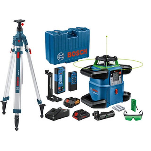 Bosch GRL 650 CHVG + BT 300 HD ротационен лазер Обхват: 0 - 35 m/0 - 325 m | 1 x 4 Ah батерия + töltő/4 x батерия + адаптер за батерия | В куфар