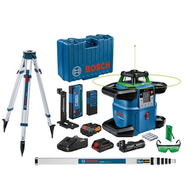 Bosch GRL650+BT170+GR500 láser giratorio Alcance: 0 - 35 m/0 - 325 m | Batería 1 x 4 Ah + batería töltő/4 x + adaptador de batería | en una maleta