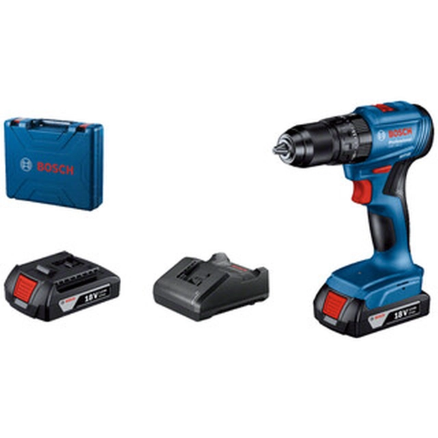 Bosch GSB 185-LI cordless impact drill 18 V | 21 Nm/50 Nm | 1,5 - 13 mm | Carbon Brushless | 2 x 2 Ah battery + charger | In a suitcase