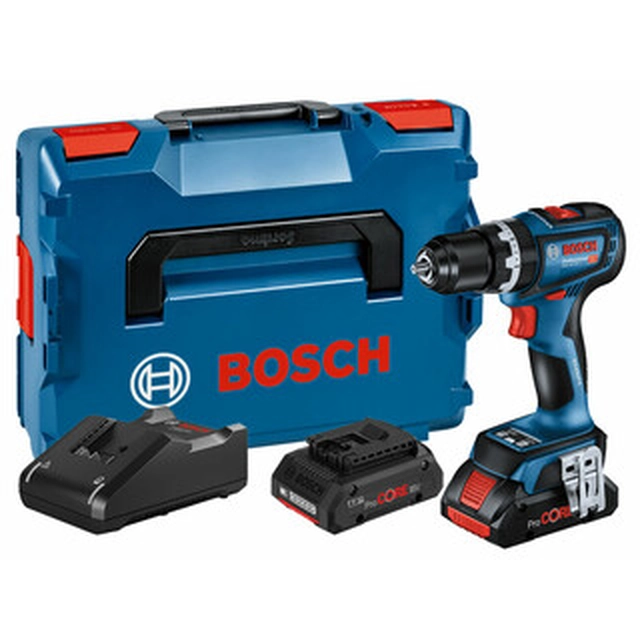 Bosch GSB 18V-90 C mașină de găurit cu percuție cu acumulator 18 V | 36 Nm/64 Nm | 1,5 - 13 mm | Fără perii de cărbune | 2 x 4 Ah baterie + încărcător | în L-Boxx