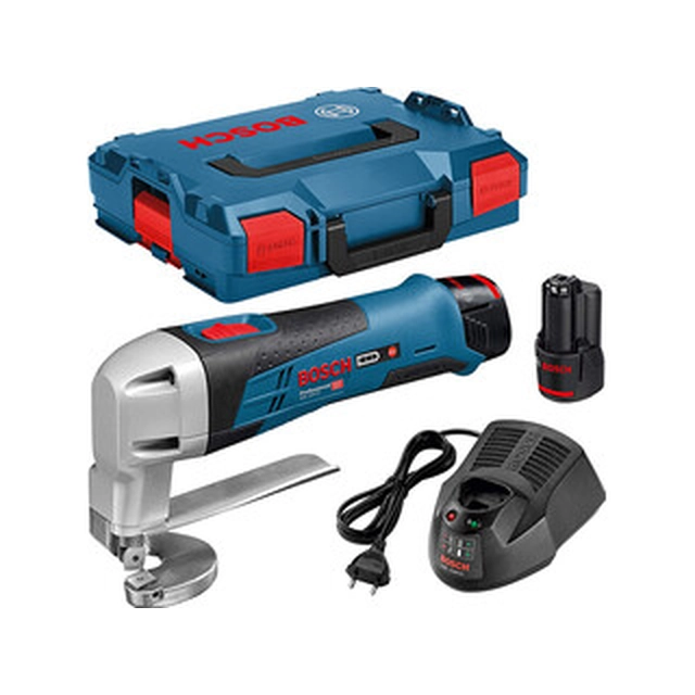 Bosch GSC 12V-13 cordless plate cutting scissors 12 V | 1,3 mm | Carbon brush | 2 x 2 Ah battery + charger | in L-Boxx