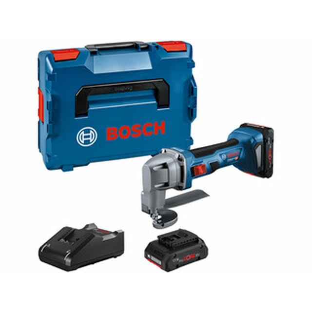 Bosch GSC 18V-16 E Akku pladeskæresaks 18 V | 1,6 mm | Kul uden børste | 2 x 4 Ah batteri + oplader | i L-Boxx