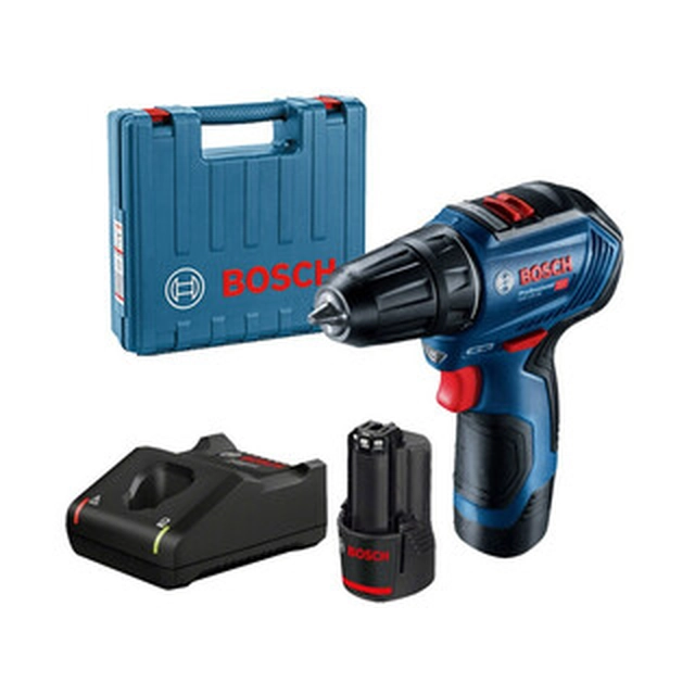 Bosch GSR 12V-30 accuschroefboormachine met boorkop 12 V | 18 Nm/30 Nm | Koolborstelloos | 2 x 2 Ah-accu + lader | In een koffer