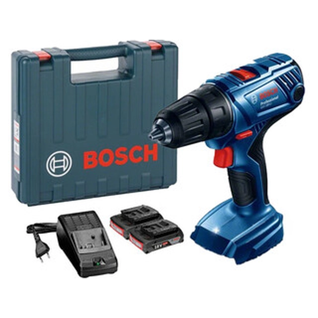 Bosch GSR 180-LI batteridrevet boremaskine med borepatron 18 V | 21 Nm/54 Nm | Kulbørste | 2 x 2 Ah batteri + oplader | I en kuffert