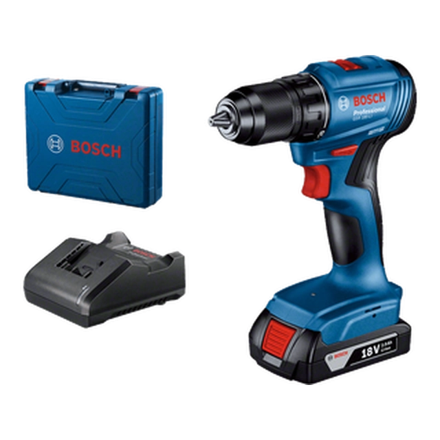 Bosch GSR 185-LI Akku boremaskine med borepatron 18 V|21 Nm/50 Nm | Kul uden børste |1 x 2 Ah batteri + oplader | I en kuffert