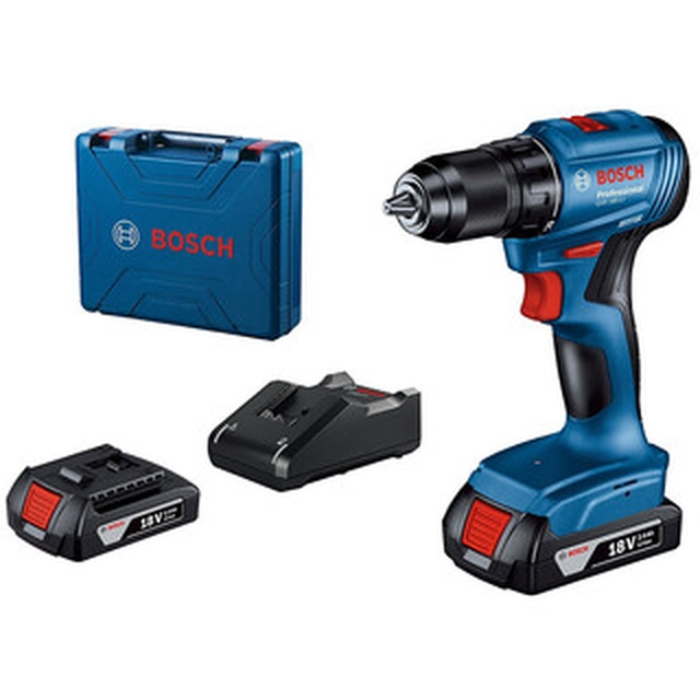 Bosch GSR 185-LI akutrelli draiver koos padruniga 18 V | 21 Nm/50 Nm | Süsinikharjadeta | 2 x 2 Ah aku + laadija | Kohvris