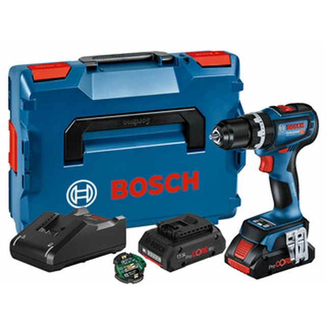 Bosch GSR 18V-90 C akkus fúrócsavarozó tokmányos 18 V | 34 Nm/64 Nm | Szénkefementes | 2 x 4 Ah akku + töltő | L-Boxx-ban