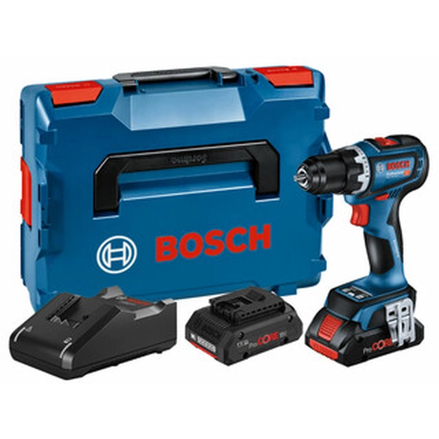 Bosch GSR 18V-90 C akumulátorový vrtací šroubovák se sklíčidlem 18 V | 34 Nm/64 Nm | Carbon Brushless | 2 x 4 Ah baterie + nabíječka | v L-Boxx