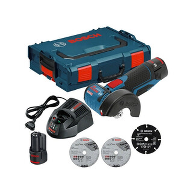 Bosch GWS 12V-76 akkus sarokcsiszoló 12 V | 76 mm | 19500 RPM | Szénkefementes | 2 x 3 Ah akku + töltő | L-Boxx-ban