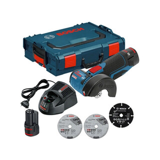 Bosch GWS 12V-76 cordless angle grinder 12 V|76 mm |19500 RPM | Carbon Brushless |2 x 3 Ah battery + charger | in L-Boxx
