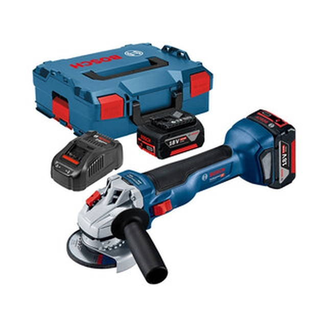 Bosch GWS 18V-10 akkukulmahiomakone 18 V | 125 mm | 9000 RPM | Hiiliharjaton | 2 x 5 Ah akku + laturi | L-Boxxissa