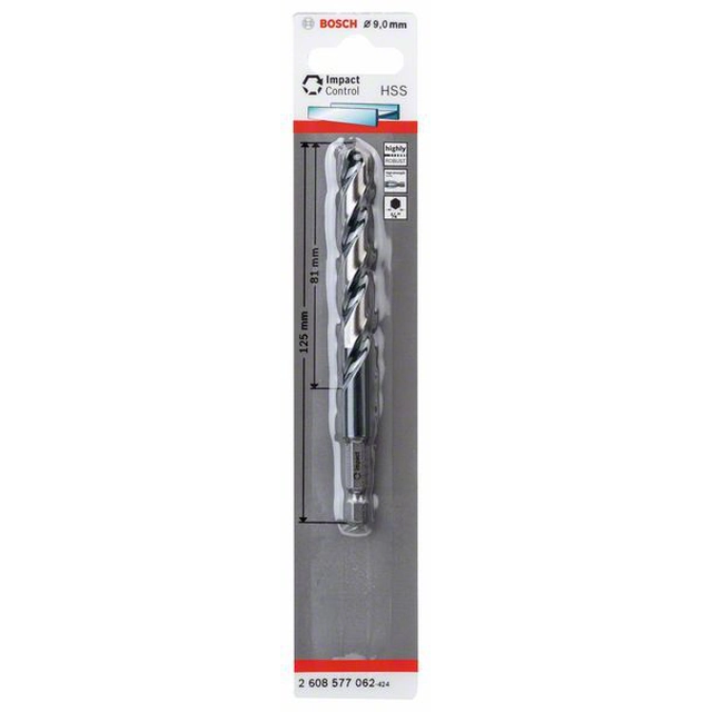 BOSCH HSS spiralni sveder 9,0 mm, s šestrobim steblom 9 x 81 x 125 mm