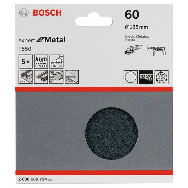 BOSCH Papier ścierny F550, opakowanie 5 szt. 125 mm, 60