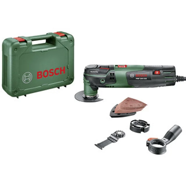 Bosch PMF 250 CES máquina vibradora eléctrica multifunción 15000 - 20000 1/min | 1,4 ° | Bloqueo de estrellas | 250 W | en una maleta