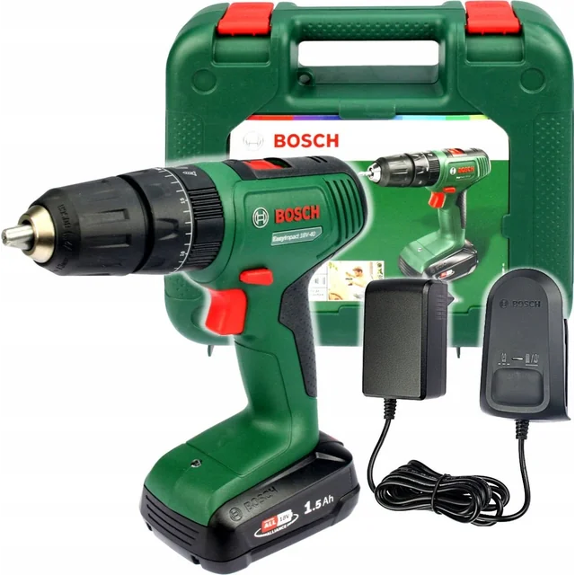 Bosch-porakone Bosch-akkuiskuporakone EasyImpact 18V-40 (vihreä/musta, Li-ion-akku 1.5Ah, kotelo, POWER FOR ALL ALLIANCE)