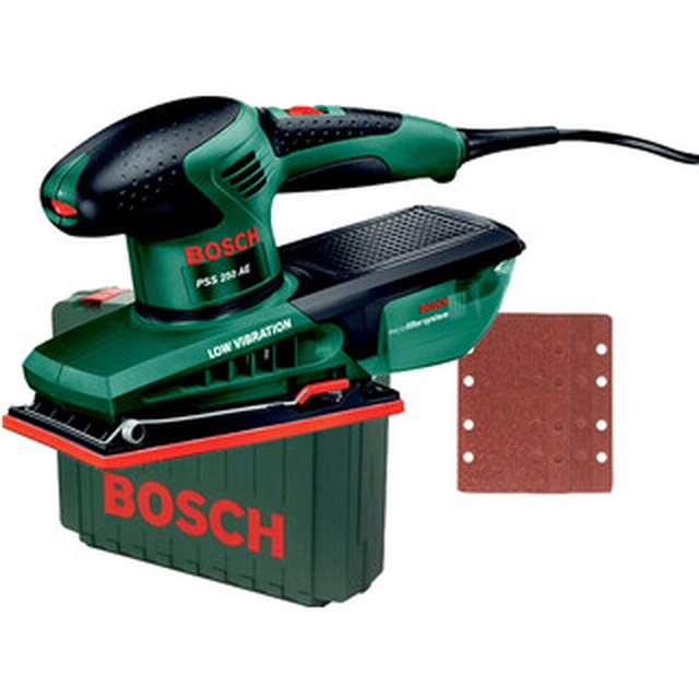 Bosch PSS 250 AE elektrische vibratieschuurmachine 182 x 92 mm | Trillingsgetal: 14000 - 24000 1/min | In een koffer