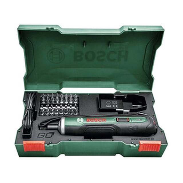 Bosch PushDrive cordless screwdriver 3,6 V | 2,5 Nm | 1/4 bits | Carbon brush | Mains charger | In a suitcase