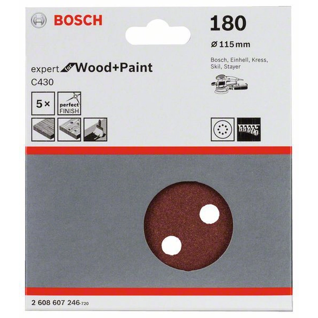 BOSCH Sandpaper C430, packaging 5 pcs.115 mm,180