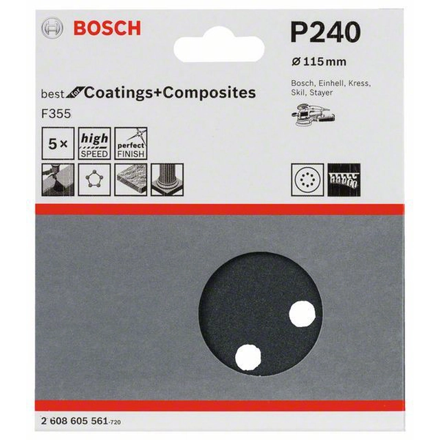 BOSCH Sandpaper F355, packaging 5 pcs.115 mm,240