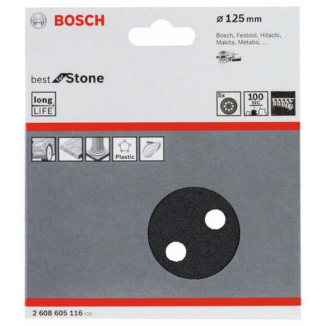 BOSCH Sandpaper F355, packaging 5 pcs.125 mm,100