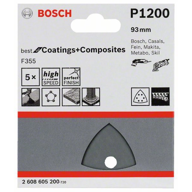 BOSCH Sandpaper F355, packaging 5 pcs.93 mm,1200