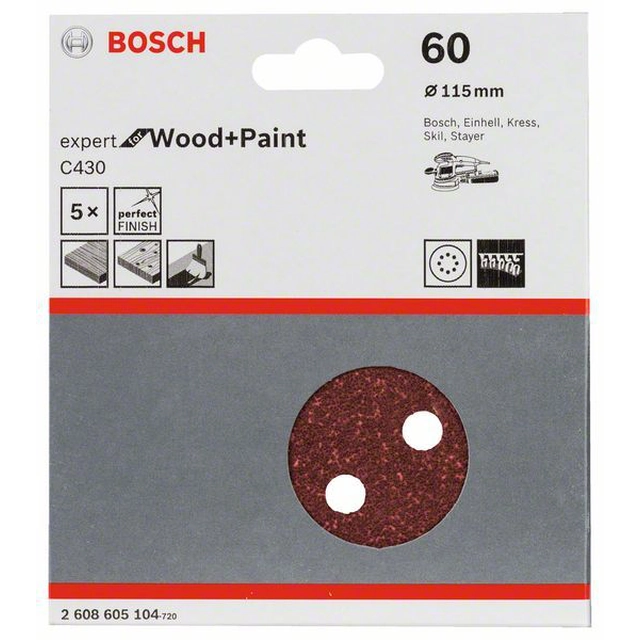 BOSCH sandpapir C430, emballage 5 stk.115 mm,60