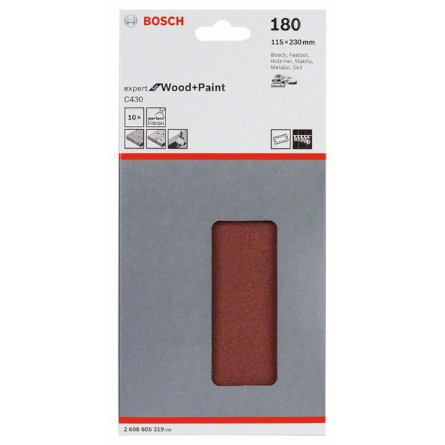 BOSCH sandpapper C430, förpackning 10 st.115 x 230 mm,180