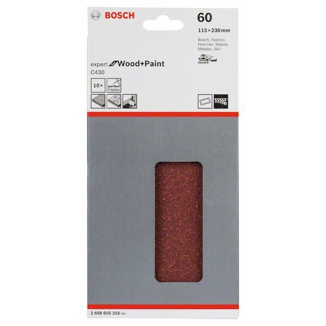 BOSCH sandpapper C430, förpackning 10 st.115 x 230 mm,60