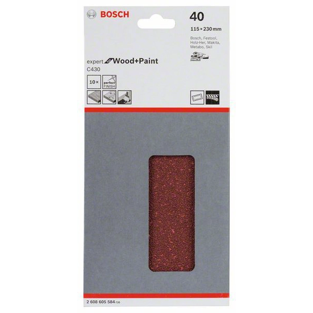 BOSCH Schleifpapier C430, Verpackung 10 Stck.115 X 230 mm,60