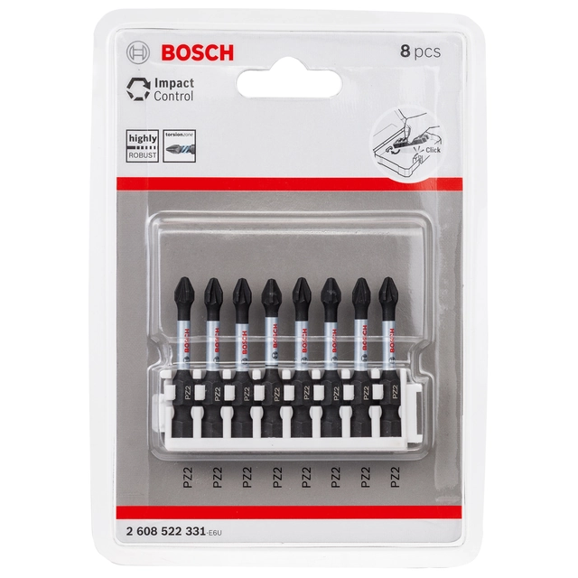 Bosch set bitova za kontrolu udarca, 8 kom, PZ2, 50 mm