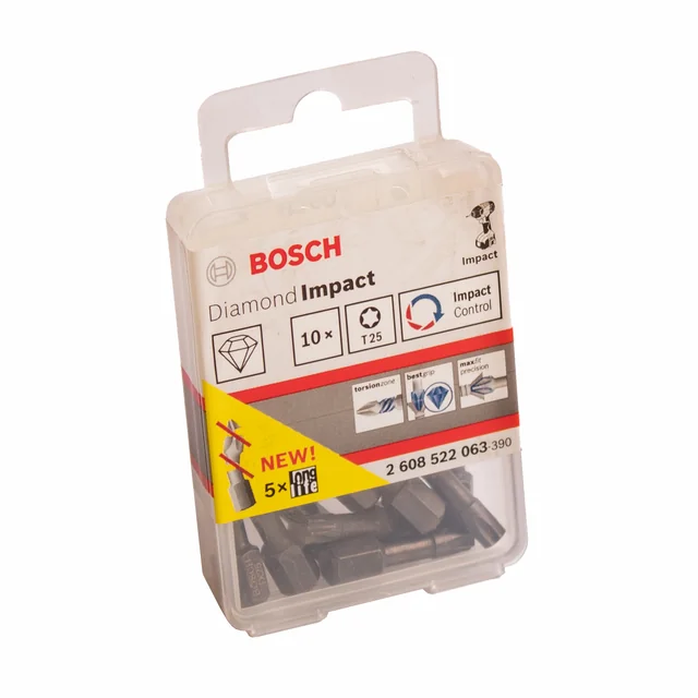 Bosch sukimo antgalių rinkinys Diamond Impact, 10 vnt, T25, 25 mm