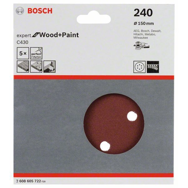 BOSCH švitrinis popierius C430, pakuotės 5 vnt.150 mm,240