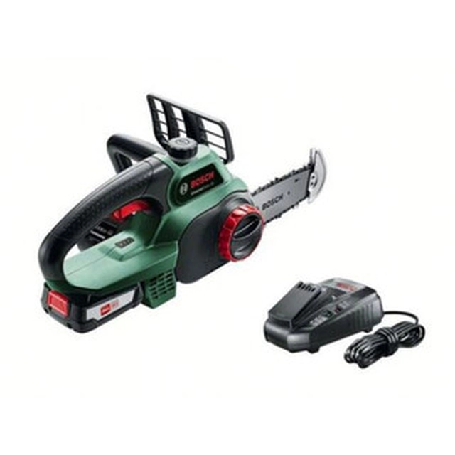 Bosch UniversalChain 18 akumulatora motorzāģis 18 V | 135 mm | Oglekļa suka | 1 x 2,5 Ah akumulators + lādētājs | Kartona kastē