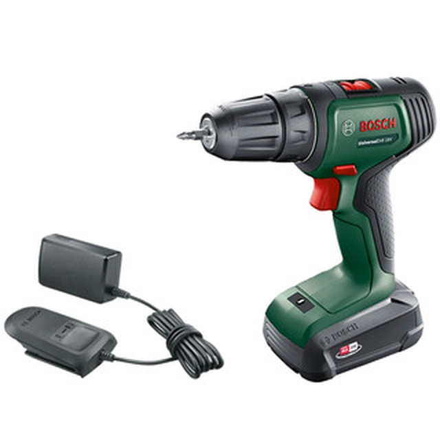 Bosch UniversalDrill 18V-EC accuschroefboormachine met boorkop 18 V | 60 Nm | Koolborstel | 1 x 2 Ah-accu + lader | In een koffer