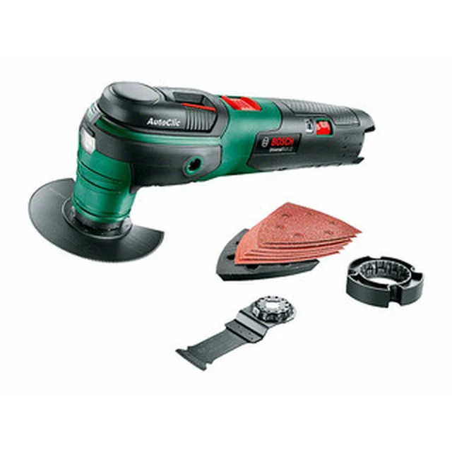 Bosch UniversalMulti 12 акумуляторна багатофункціональна машина вібраційна 12 V | 10000 - 20000 1/min | 2,8 ° | Вугільна щітка | Без акумулятора та зарядного | В картонній коробці