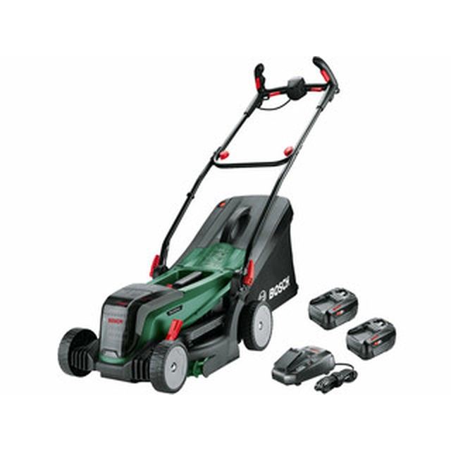 Bosch UniversalRotak 2x18V-37-550 akumulatora zāles pļāvējs 2 x 18 V | 370 mm | 550 m² | Oglekļa brushless | 2 x 4 Ah akumulators + lādētājs