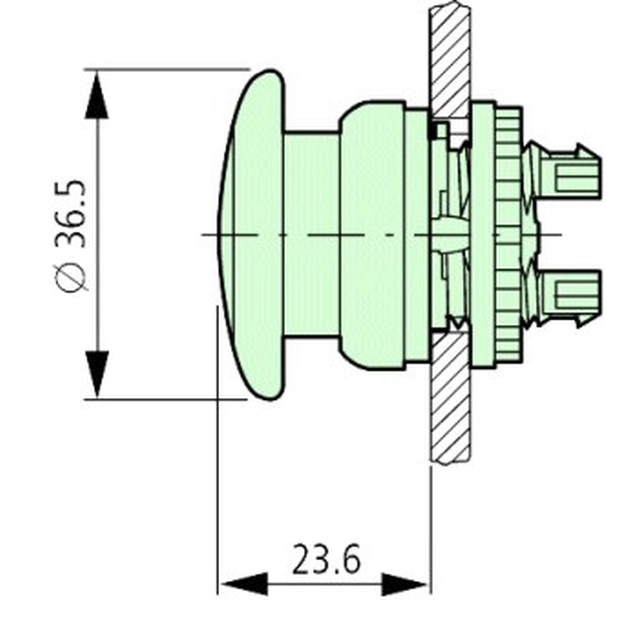 Botão M22-DP-G-X1 verde cogumelo com descrição