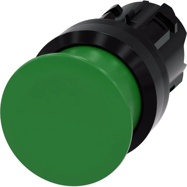 Botão Siemens Mushroom 22mm redondo plástico verde 30mm com retorno por mola 3SU1000-1AD40-0AA0