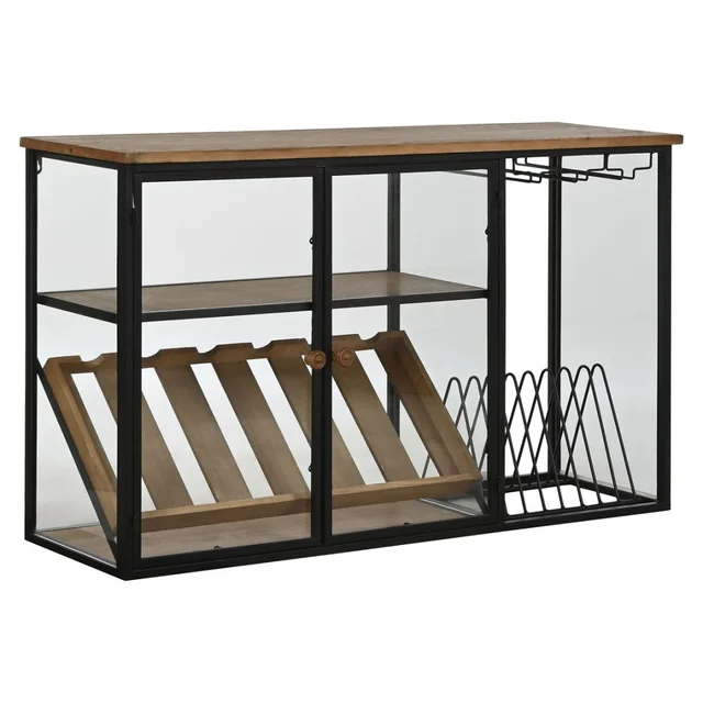 Botellero Home ESPRIT Negro Madera Natural Metal Vidrio 102 x 32 x 60 cm