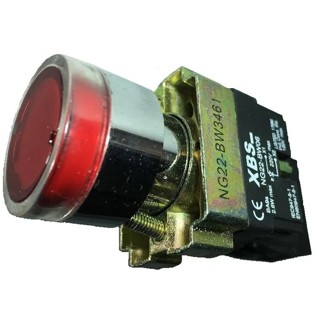 Bouton simple rouge sans lumière avec retour pour panneaux électriques 1NC 6A 230V