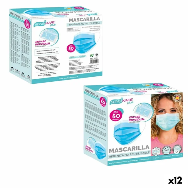 Box med hygieniska masker SensiKare 50 Delar (12 Stycken)