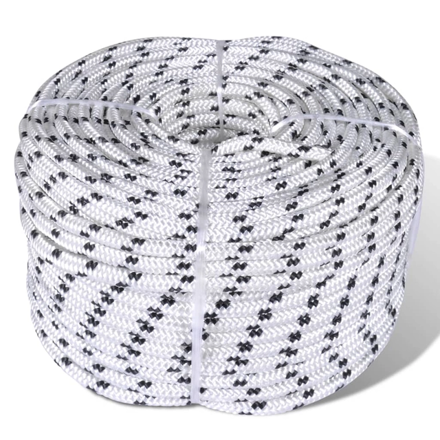 Braided rope for boat, white, 250m, polyester, 6mm