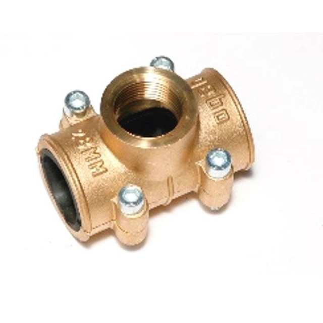 Brass two-part renovation and repair clamp with an outlet with an internal MB thread 35 mmx 3/4'