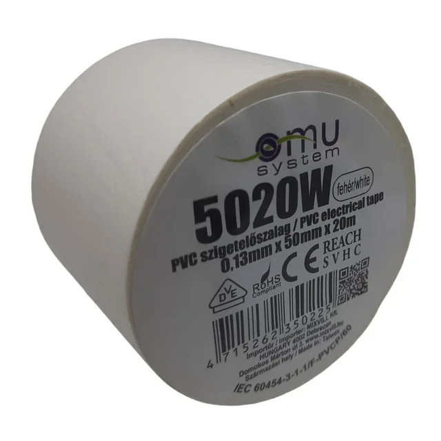 Brede witte vlamvertragende PVC-isolatietape 20m x 50mm