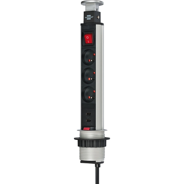 Brennenstuhl Tower-Power lauapikenduskaabel 3 pistikupesad + 2 x USB lülitiga 2m (1396201013)