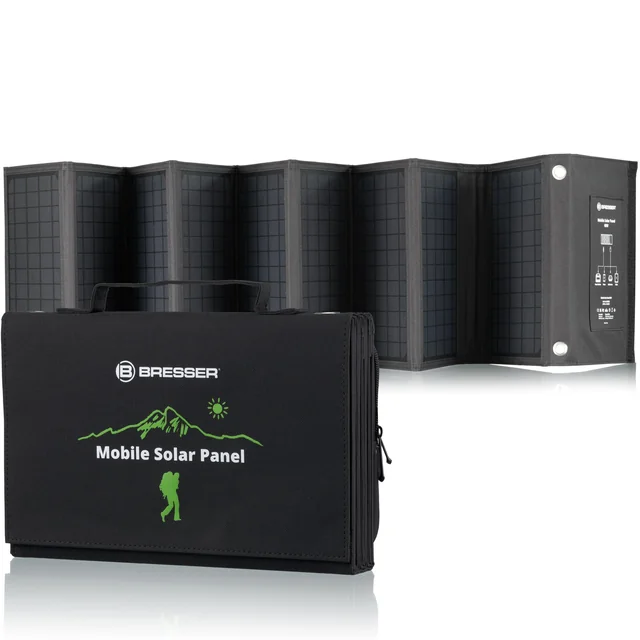 BRESSER mobile saulės įkroviklis 60 vatų su USB ir newolatinės srovės investimi