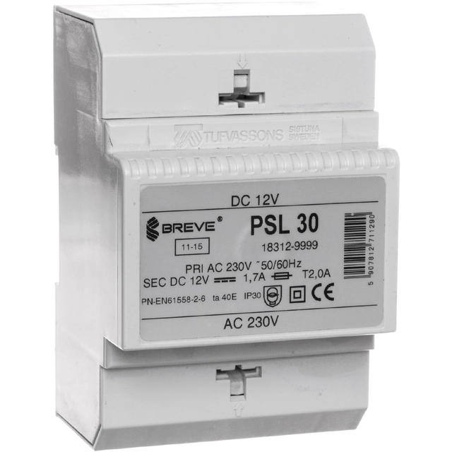 BREVE Fonte de alimentação do transformador PSL 30 230VAC/12VDC 20W 1,7A (18312-9999)